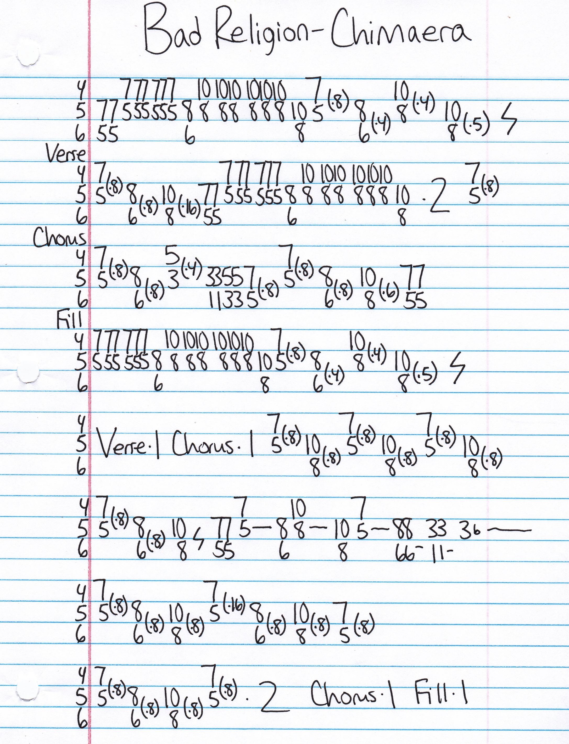 High quality guitar tab for Chimaera by Bad Religion off of the album Generator. ***Complete and accurate guitar tab!***